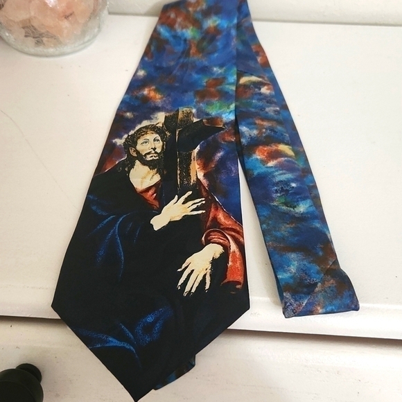 Jesus Carrying Cross A Rodgers Tie Christian Artsy Church Vintage - Picture 1 of 5